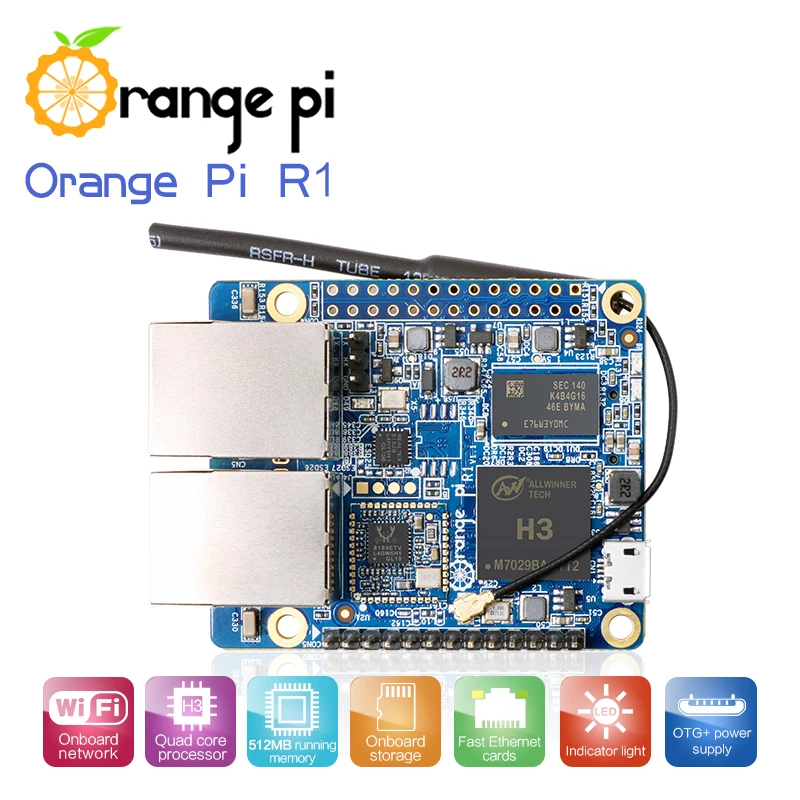 

Orange Pi R1 512MB H3 Open Source Single Board Computer with Wifi Antenna,Run Android 4.4, Ubuntu, Debian OS