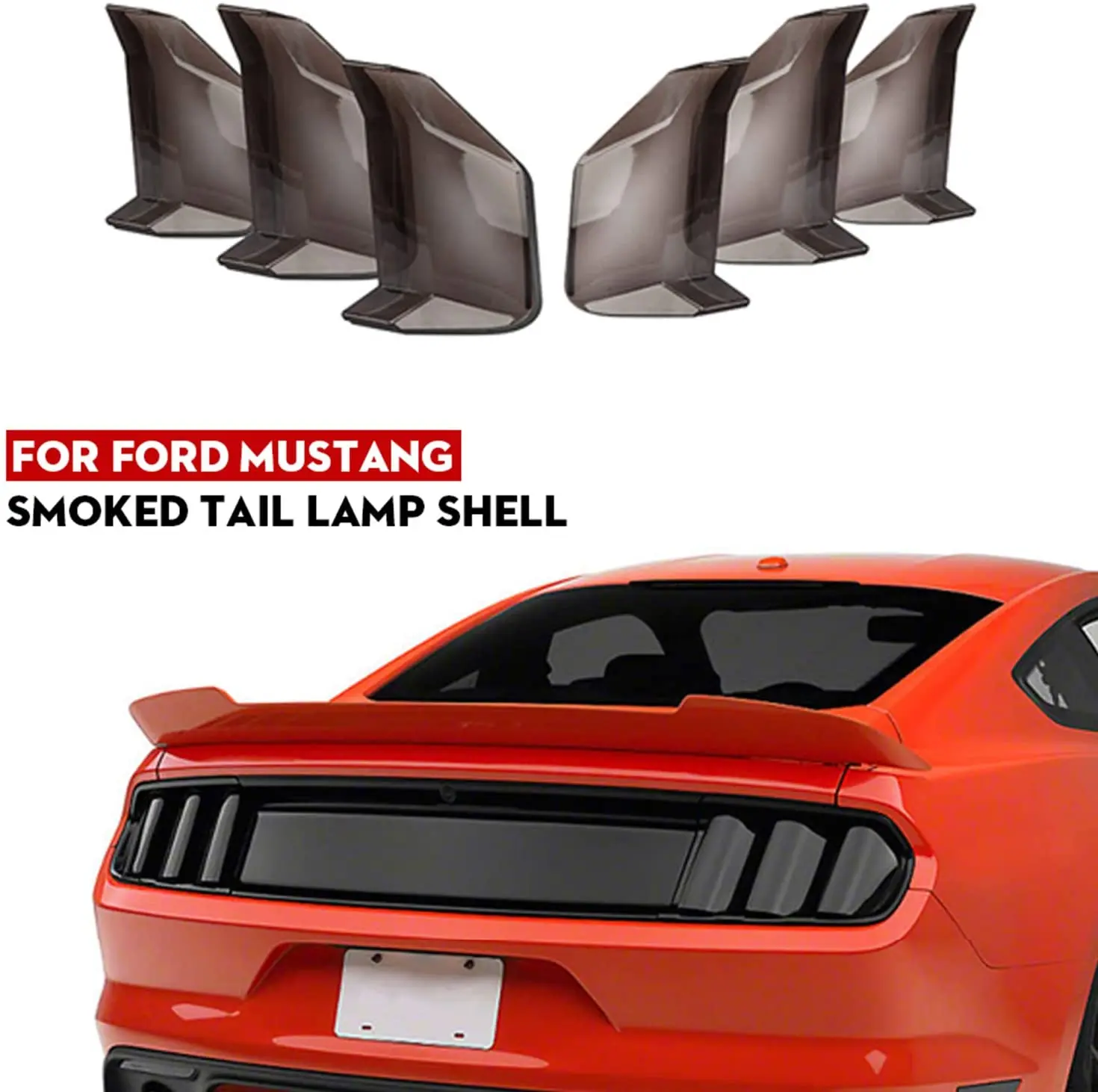 TENG MILE 6 Pcs/Set Tail Light Lamp Cover Guard Trim Frame Bezels Decoration Accessories for Ford Mustang (2018+ Smoke Black)