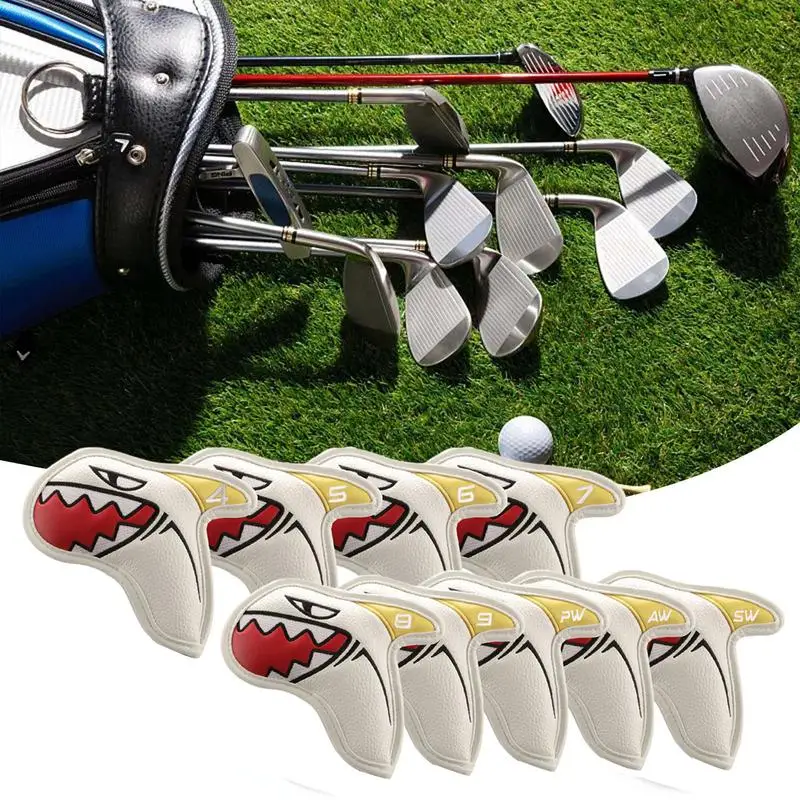Golf Club Head Cover Set 9Pcs Universal Golf Iron Headcover Shark Design Golf Putter Protective Covers Golf Accessories for Iron