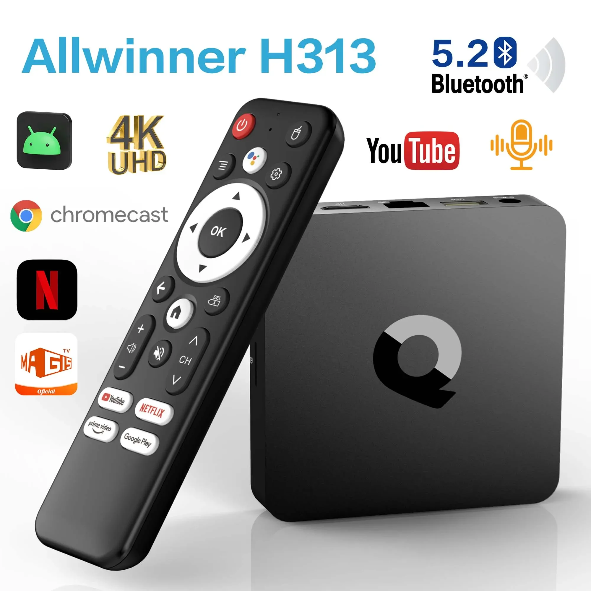 Mortal Q1S Android10 Smart TV Box Home Theater AllwinnerH313 Dual WIFI Bluetooth 5.2 Support 4K voice control Chromecast Netflix