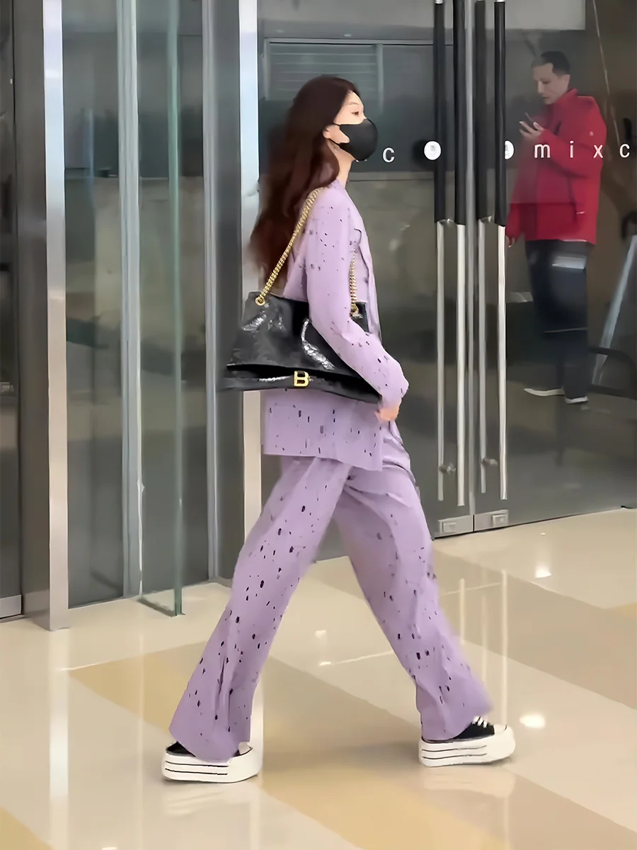 Faionable, pantalones de pierna ancha de cintura alta, traje largo para mujer, conjunto de dos piezas con Jaet de diamante calado, recién llegado de primavera