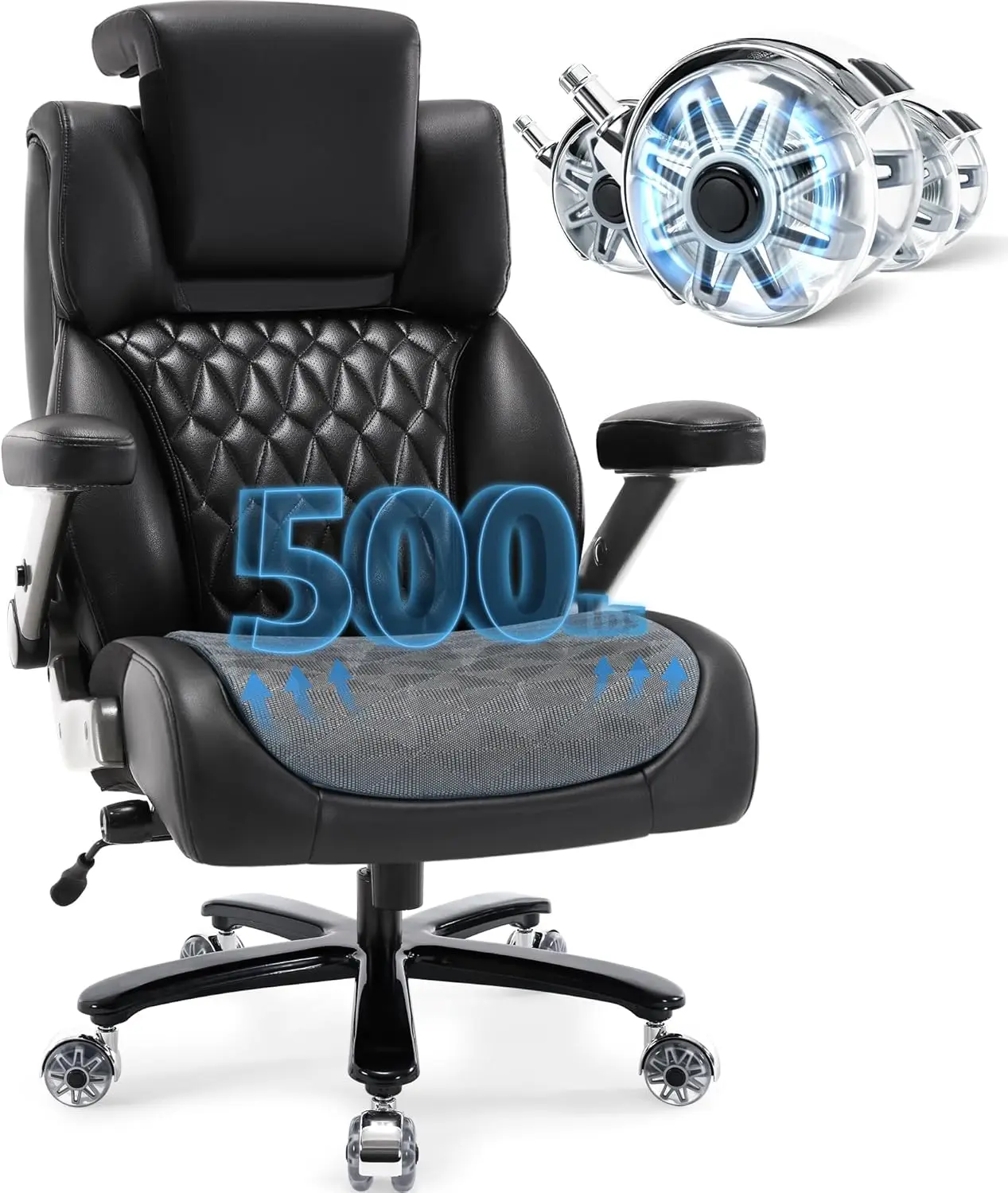 500lbs Big and Tall Office Chair with Adjustable Headrest&Wide Mesh Seat - with Lumbar Support, 3D Flip Arms Plus Size Wheels