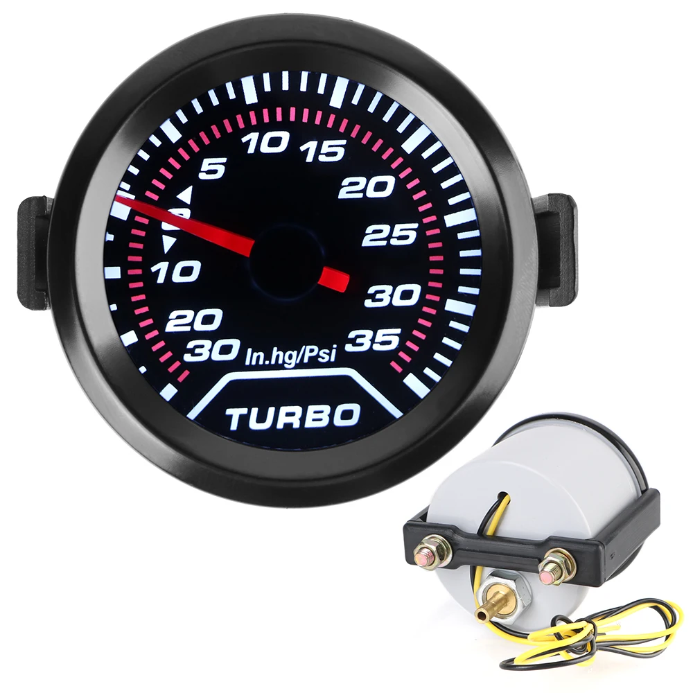 Universal 2 "52mm Turbo Boost Meter 35Psi Racing Auto Modifikation 12V Weiße LED Hintergrundbeleuchtung Rauch Objektiv turbo Manometer
