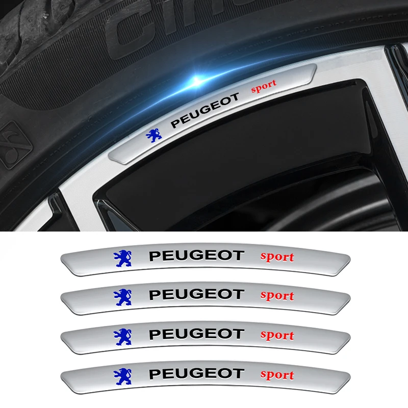 4pcs Car Wheel Edge Sticker Hub Side Strip for Peugeot 308 107 208 306 406 407 3008 408 508 207 2008 103 106 301 RCZ 4008 307