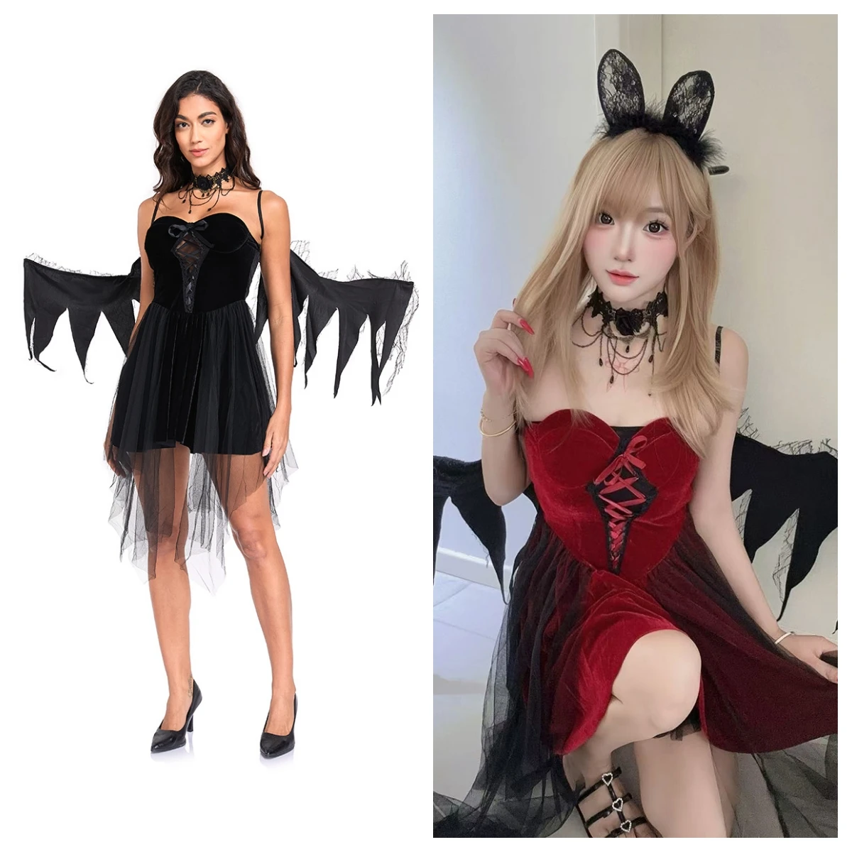 

New plus Size Cosplay Women's Bla Angel Costume Movie Role-plang Devil Wings loween Red Bla Women's Faion Trend