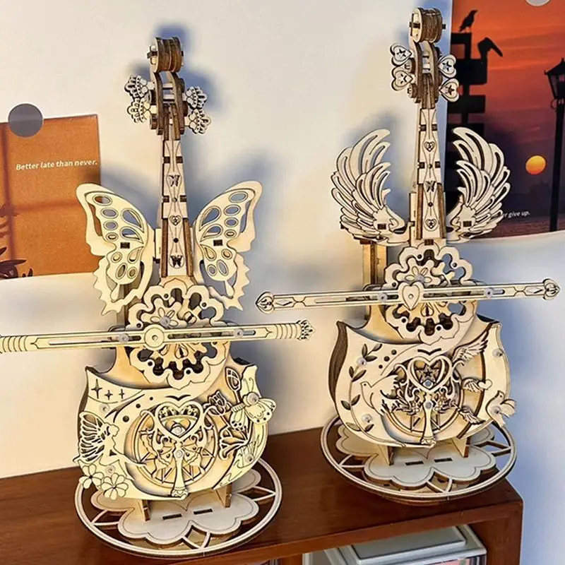 Butterfly Cello Music Box Wooden Assembly Diy Toy for Boys and Girls Music Box Valentine's Day Gift Puzzle