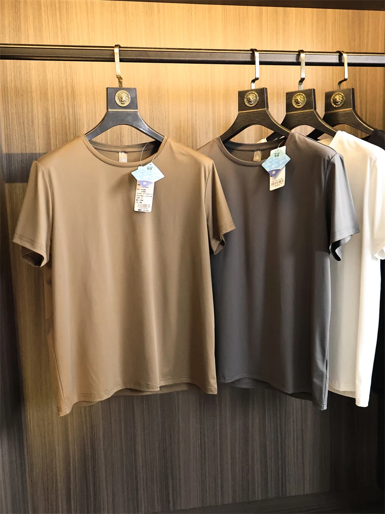 

Ice Sensation Fiber Qui Dry round Ne ort Sve T-irt Men's Summer Spor Smooth Faion Urban Sle Polyester