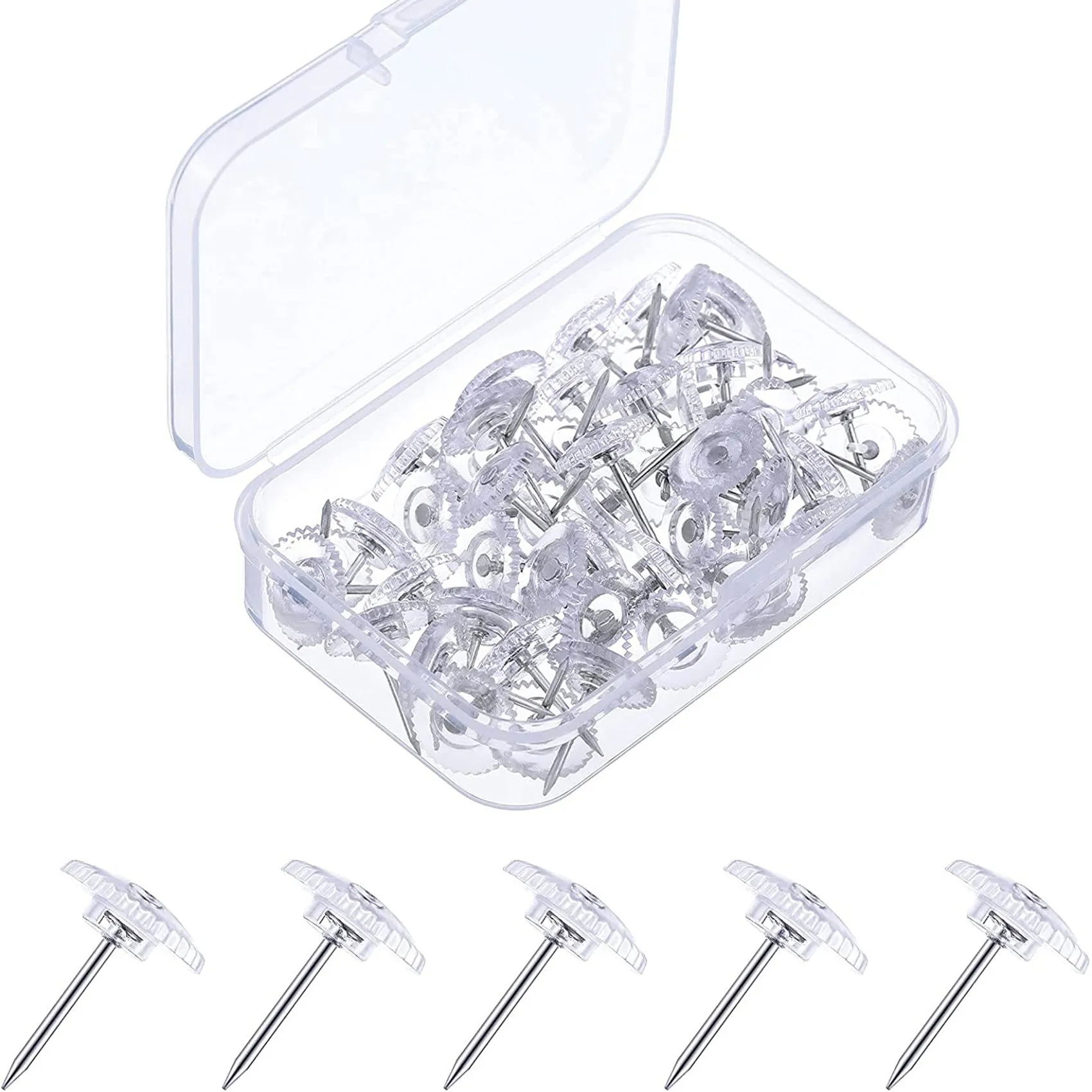 50Pcs Clear Push Pins Small Plastic Thumb Tacks Steel Point and Clear Plastic Head Pushpins for Cork Board