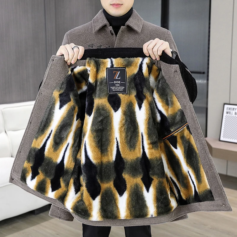

Winter Thicken Warm Wool Liner Blends Men's Jacket Fashion Thicken Men Casual Coat Slim Lapel Streetwear Overcoat