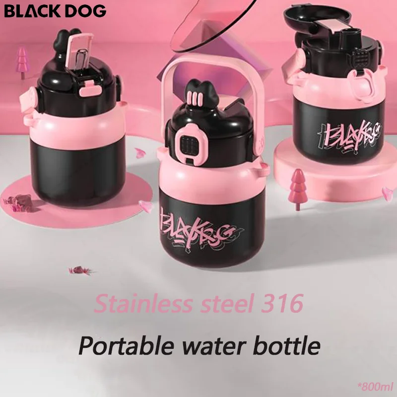 

Naturehike Blackdog Water Bottle Camping Large Capacity Stainless Steel 316 Cup Outdoor 800ml Woman Cute Portable Thermos Kettle