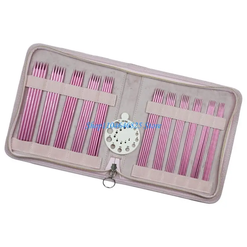 

11Pairs Double Ended Head Aluminum Knitting Needle with Bag for Weaving Sewing