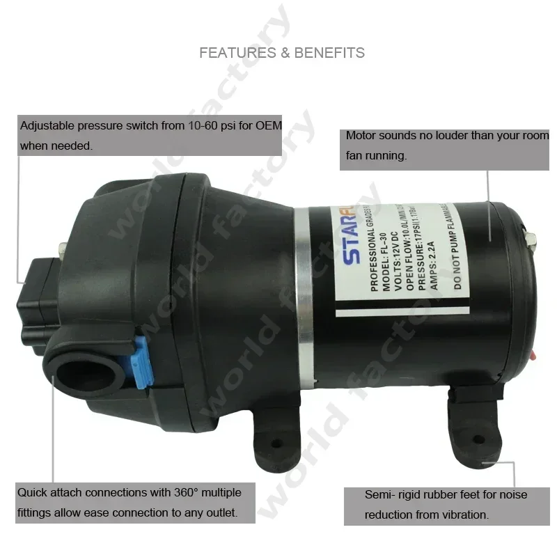 FL-35 84W 12.5LPM EPDM self priming salt water dc mini electric jet 12 v sea marine water pump