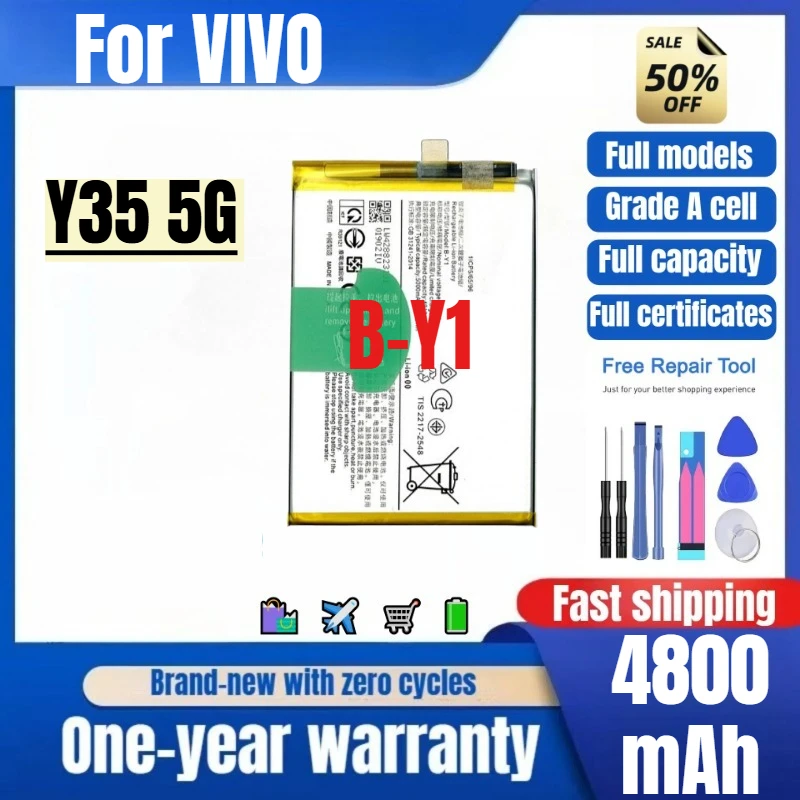 B-Y1 for VIVO Y35 5G  Phone Battery  High Quality High Capacity Battery Replacement Bateria Grade A Cell with Tools
