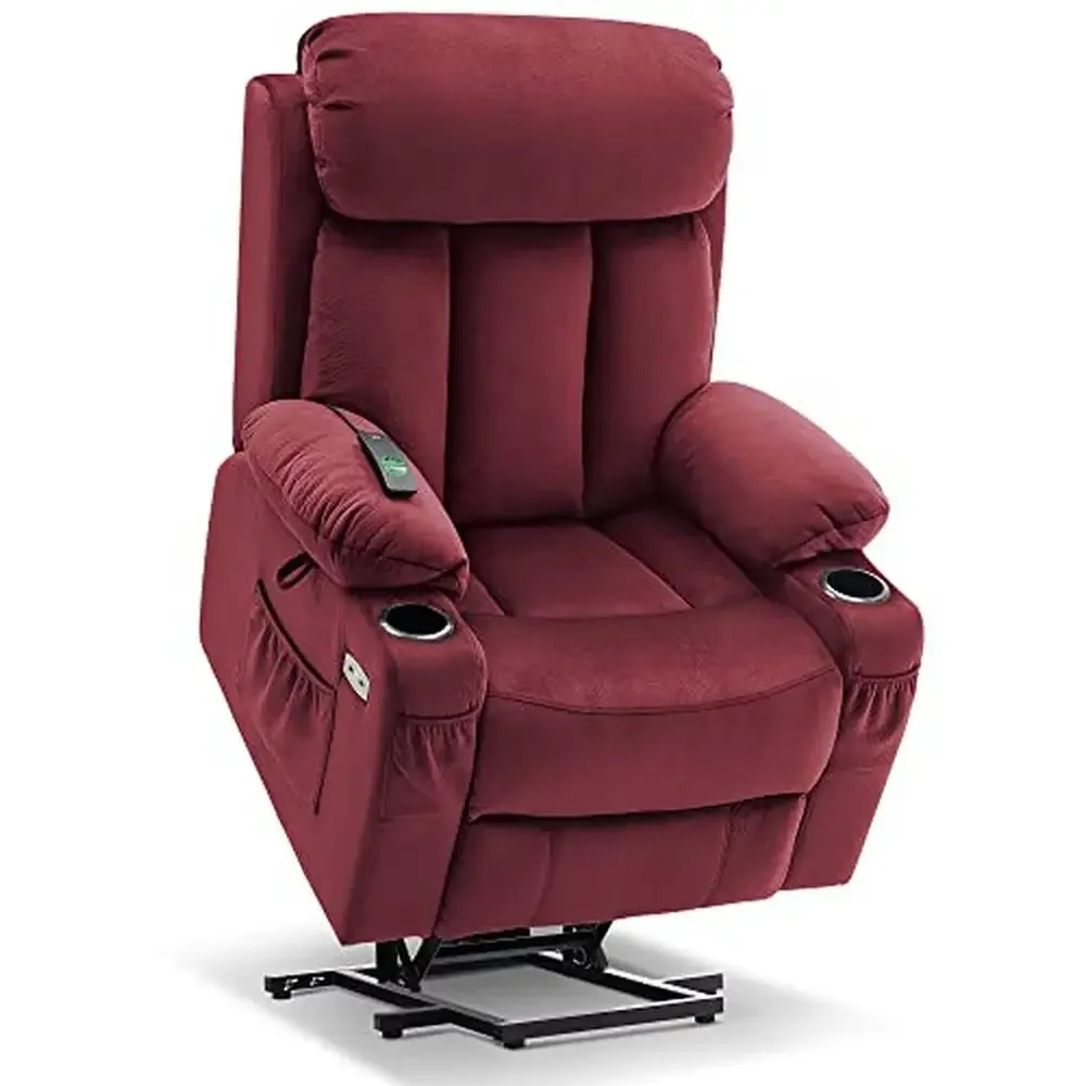 Power Lift Recliner Chair Big and Tall Elderly USB Ports Extended Footrest 7426 Fabric Burgundy Assist Stand Up Smoothly Recline