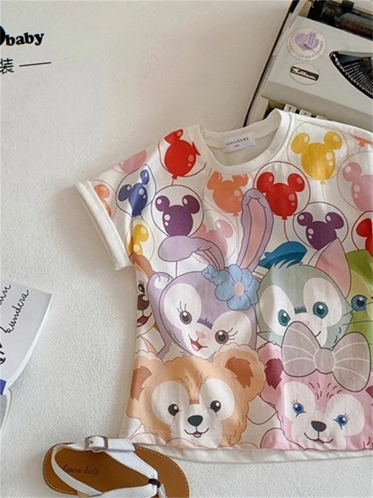 Breathable cool summer Disney StellaLou  T-shirt cartoon Ins children trendy top cute versatile printed short sleeved girls Kid