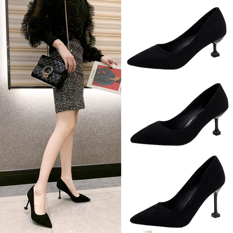 Dress Shoes Woman Office Ladies Female Heel 2024 Pointed Pumps Work African Beige Latest Spring Toe Fine Black Branded High Fash