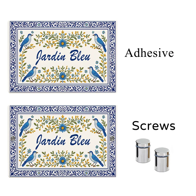 علامة رقم المنزل من الأكريليك مع تصميم الأزهار والطيور، مطبوعة بالأشعة فوق البنفسجية، لوحة عنوان اسم العائلة المخصصة، ديكور المدخل الخارجي