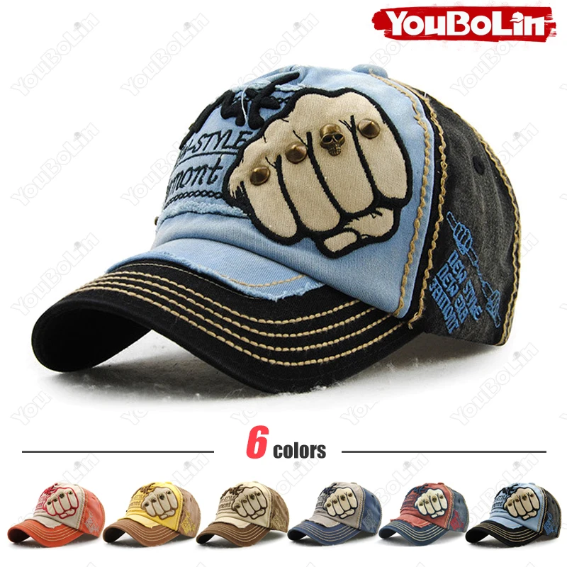 High Quality Fist Rivet Element Embroidery Cotton Adjustable Baseball Cap Hip Hop Hat Trucker Caps Dad Hats