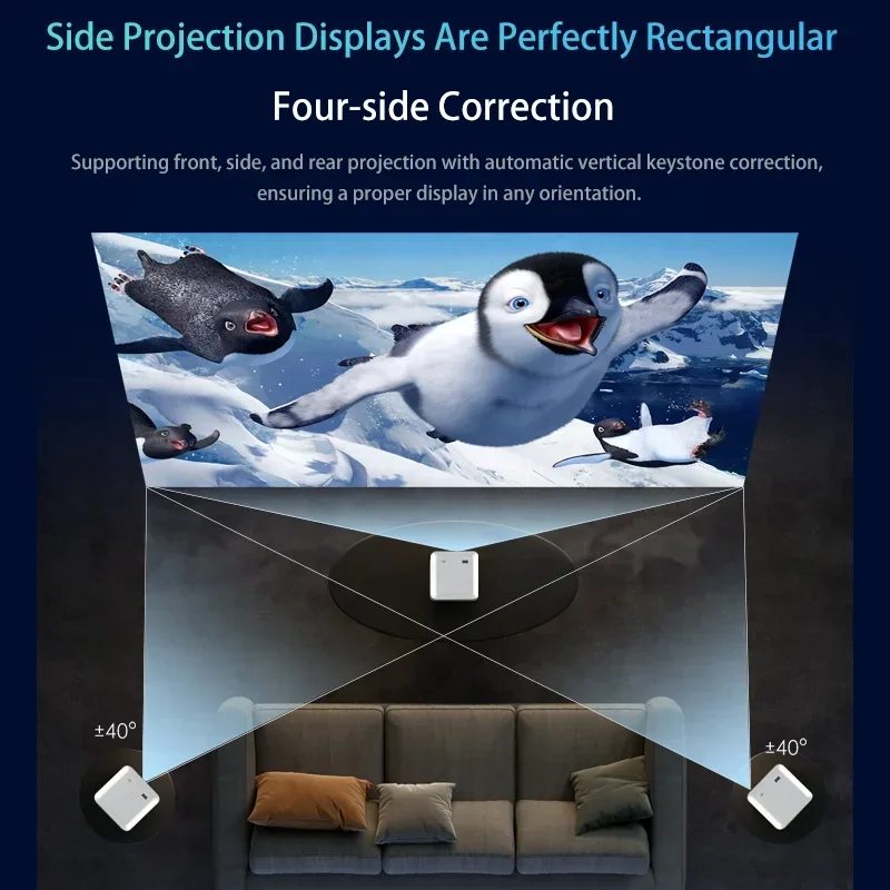 

4K Video Game Smart Projector With 120Inches Screen 10000mAh Battery Dual-band WiFi Android 9 For Outdoor-Small Beamer