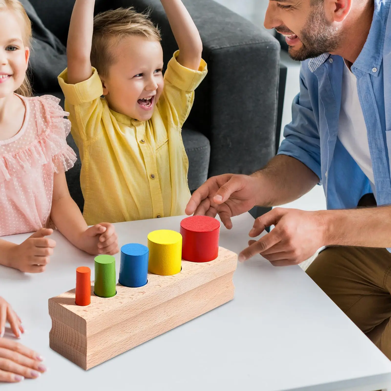 Wooden Early Learning Toys Sensory Wood Color Sorting Game Cylinder-shaped Interactive Fine Motor Skill Developmental Puzzle Toy
