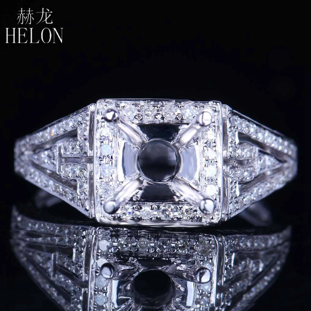 

HELON Real 14K White Gold Lab Grown Diamond Moissanite Trendy Jewelry Semi Mount Engagement Wedding Ring Setting Fit Round 7mm