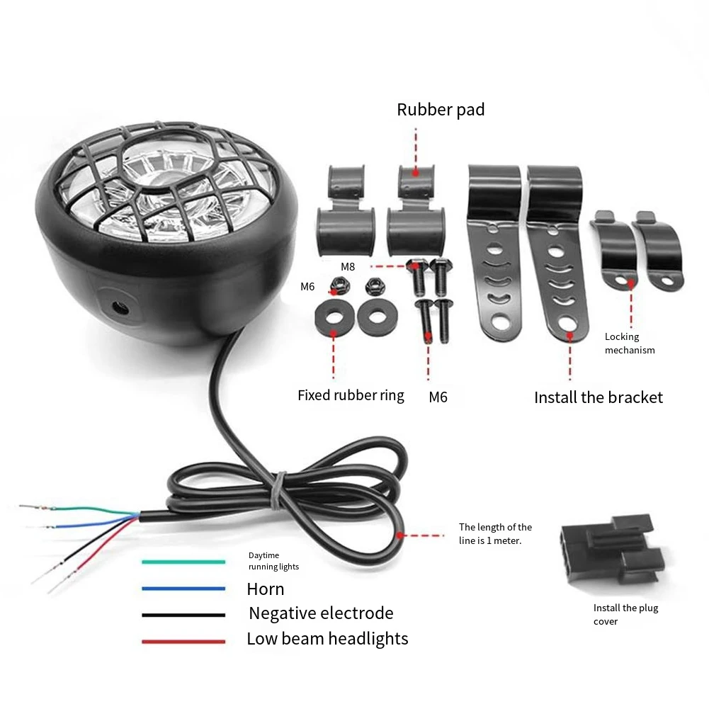Farol de bicicleta elétrica com brilho ajustável, farol para motocicleta à prova d'água com classificação de energia de 10w para motocicletas