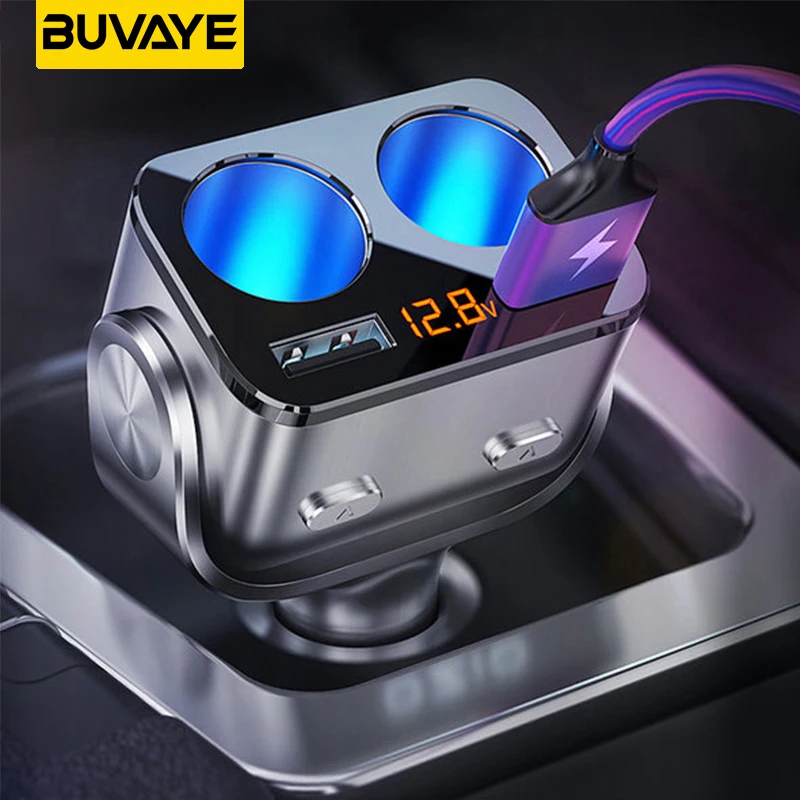 BUVAYE Cigar Jack Socket Adapter Auto Cigarette Lighter QC3.0 Fast Charger Dual USB Multi-function Socket Splitter for Car Truck