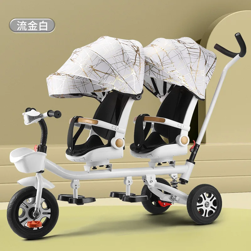 

Children's Tricycle Twin Handcart Baby's Bicycle Baby's Second Child Can Take People Magical Tool for Children