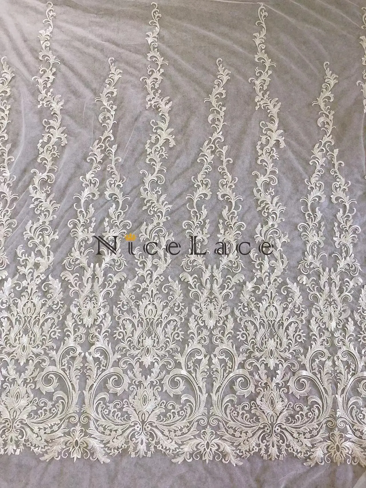 

Nicelace 5Yards High Quality Off White Sequins Embroideried Lace Fabrics Soft Nylon Mesh Wedding Gown Bridal Dresses Wide130CM