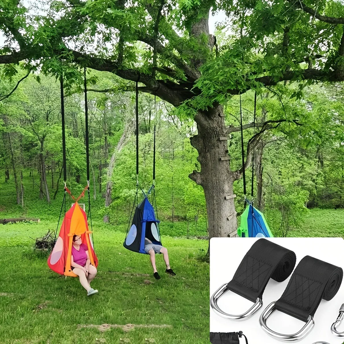 2PC durable thickened camping hammock sling with safety lock, suitable for various outdoor hammock accessories
