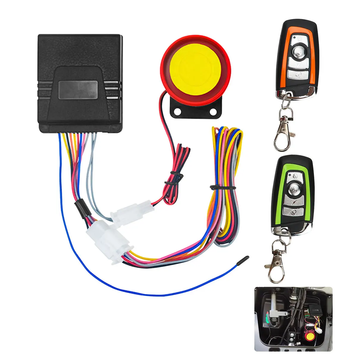 Universal Motorcycle Alarm System One-way with Engine Start Remote Control Key Module Horn Fob 12V with Overload Protector