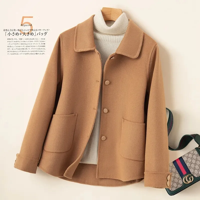 Wełniany płaszcz damski 202s zimowy prosty kołnierz okrągły jednorzędowy wysokiej jakości odzież damska