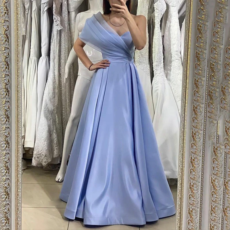 Customized Moda Luxury French Elegant One Shoulder Formal Dresses Fashion Draped Spliced Design Slim Fit A-line Gown Long Satin