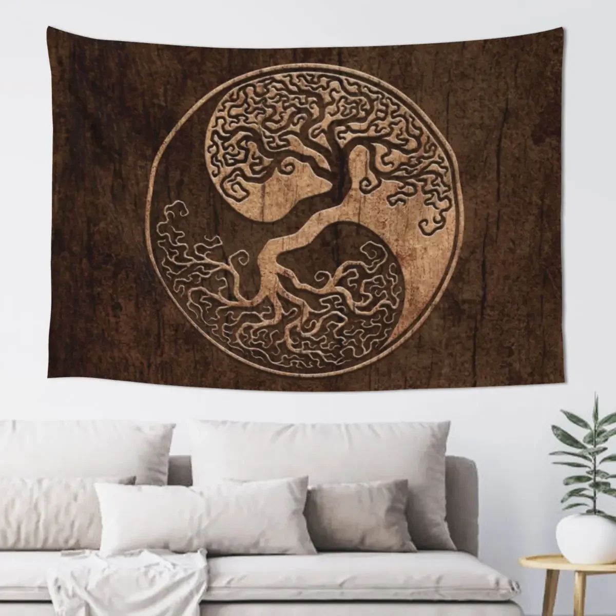 Rough Wood Grain Effect Tree of Life Yin Yang Tapestry Decoration Room Nordic Home Decor Tapestry