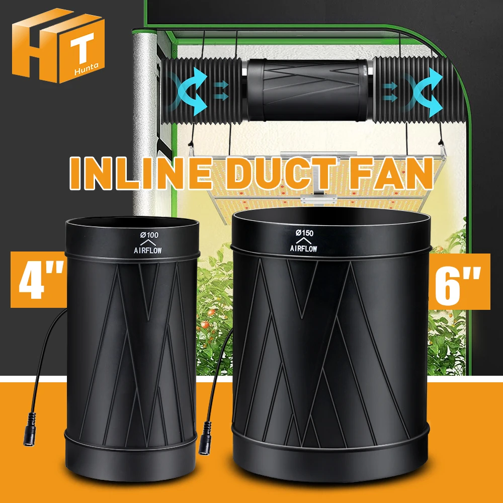 4 "/6" Inline-Rohrventilator, 3000 U/min, 4500 U/min, 130 CFM, 345 CFM, bürstenloser Gleichstrommotor mit sanftem Windgeschwindigkeitsübergang, Ventilator für Gewächshauszelte