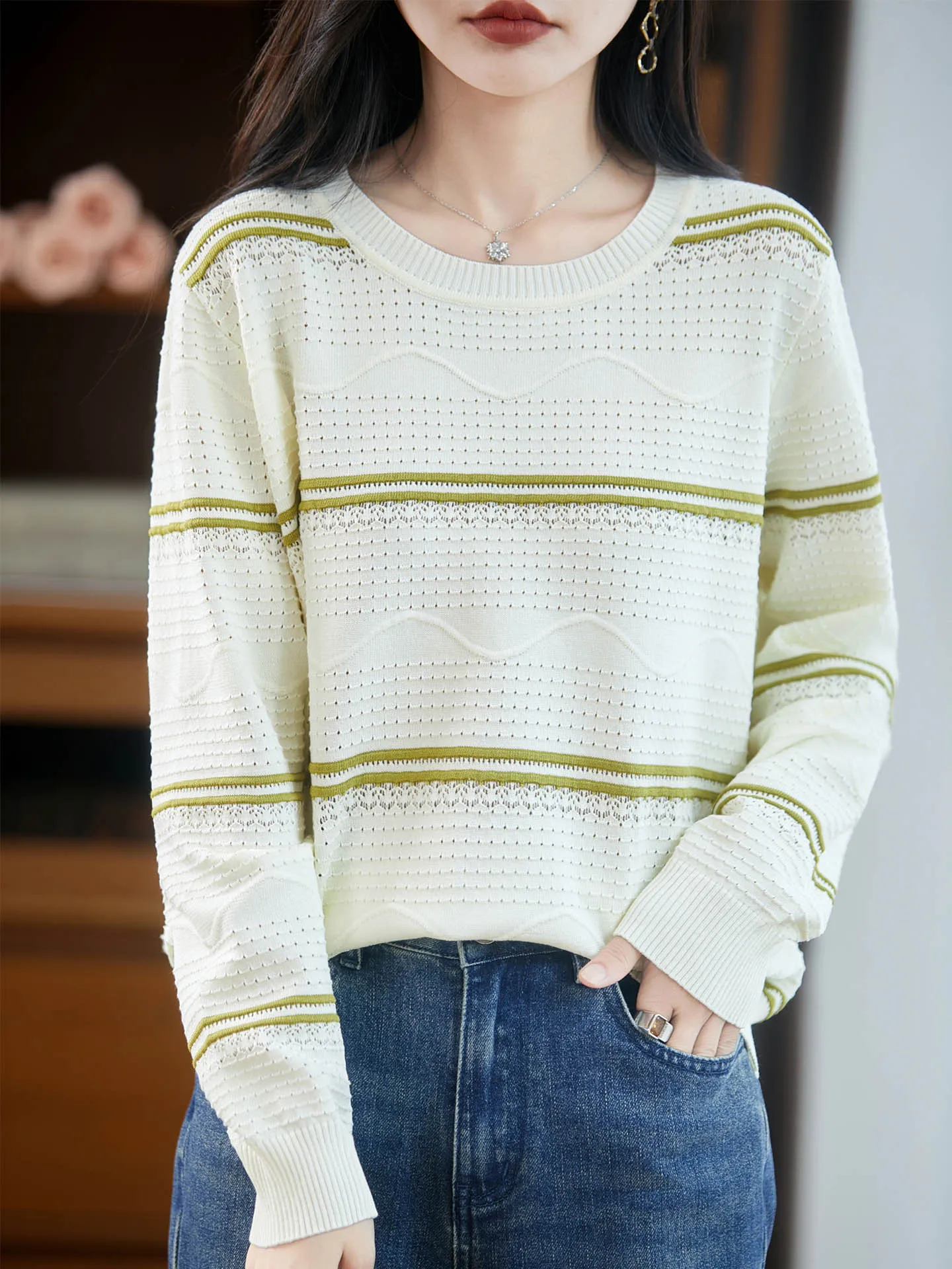 

Корейский стиль, женский пуловер из 100% мериносовой шерсти, волнистый витой узор, трикотаж, кашемировый свитер с круглым вырезом, осень-зима, мягкий топ