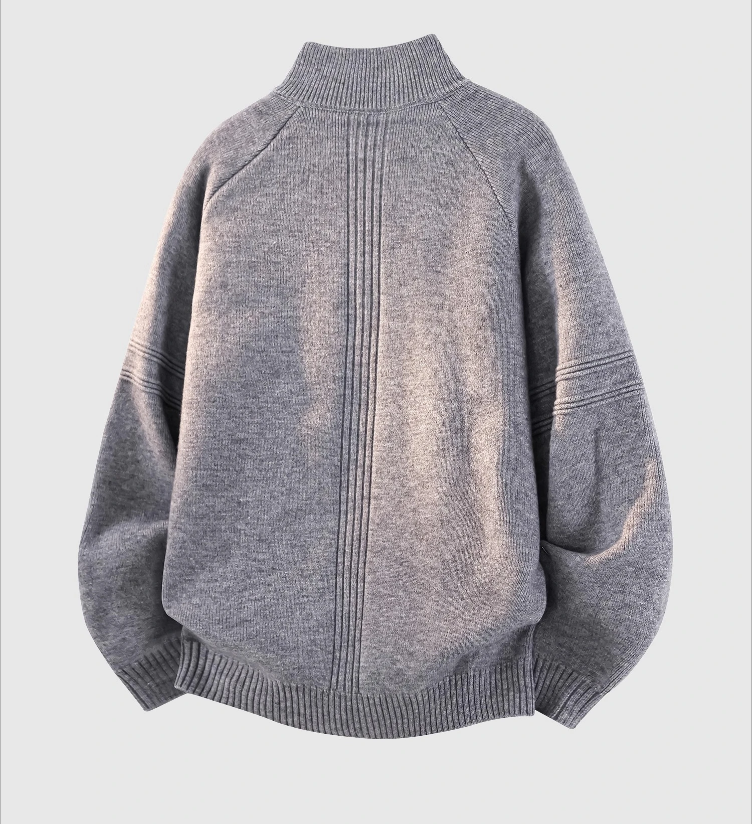 2025 Autumn Winter Half-Zip Stand Collar Gray Long Sleeve Pullover Sweater Men Loose Casual Simple Black Knitwear