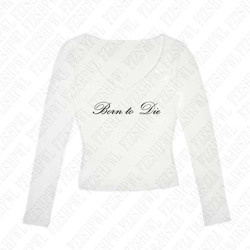 Women's Long Sleeve Streetwear Hip Hop Born To Die Letter Print Y2K Punk Rock Chic Aesthetic Sexy Gothic Emo Girl Women Crop Top