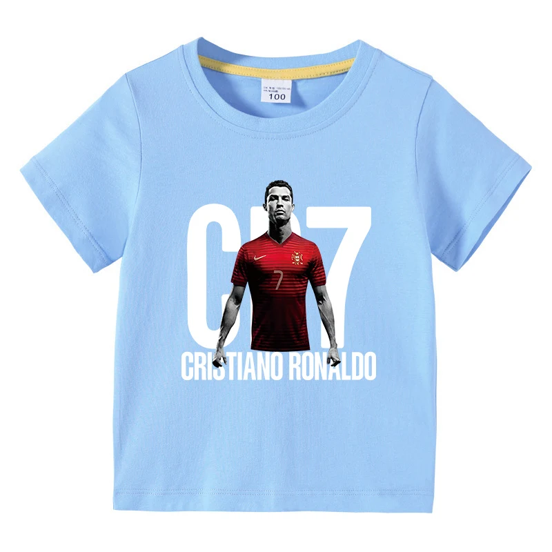 2026 Meistverkauftes Jungen 100% Baumwoll-T-Shirt CR7 Fußball-Print Kurzarm O-Ausschnitt Atmungsaktiv Sommer Lässige Sport-Kinder-Tops Tees – Detail 3