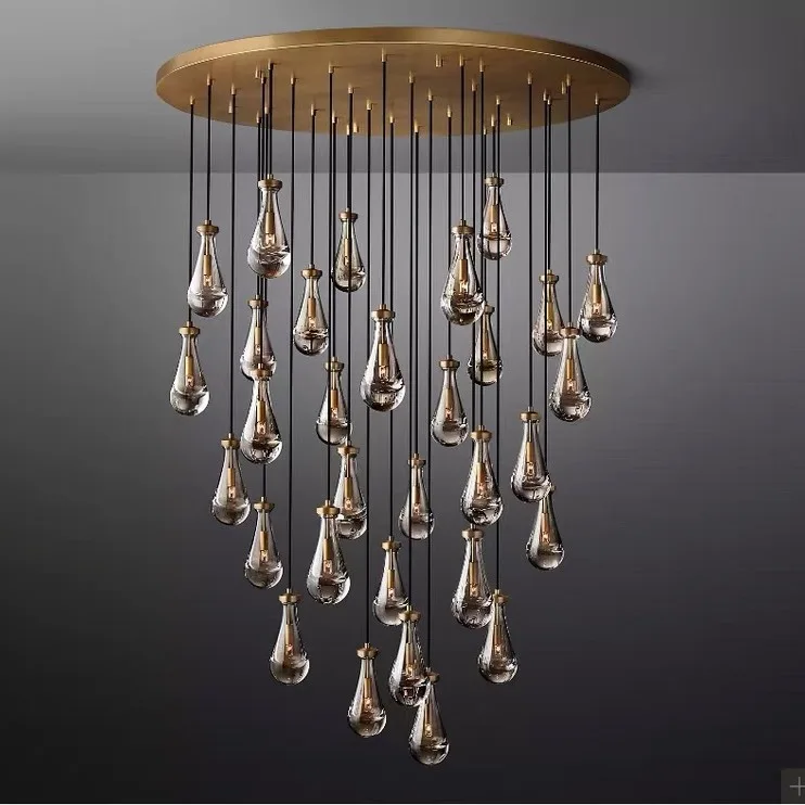 American-style all-copper waterdrop master bedroom bedside chandelier raindrop duplex crystal chandelier