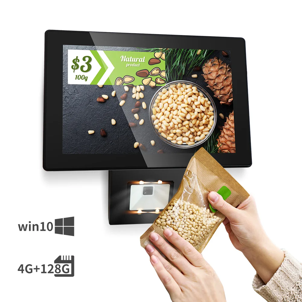 10inch Touch Screen Fixed Mounted WiFi 1D 2D Barcode Scanner Win10 POS Price Checker for Supermarket
