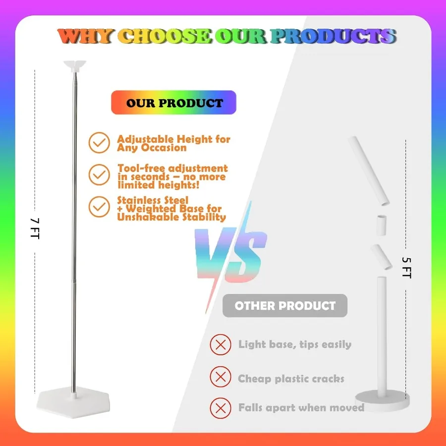 Balloon Stand Kit Set of 2 7 Feet Adjustable Balloon Column Stand for Floor Reusable Metal Telescopic Balloon Stands for Floor