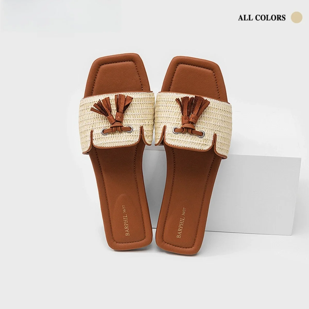 Cool Slippers Women's 2025 Summer New Home Indoor High-end Sense One-word Drag, Flat Shoes Drag Woven Fringe Decoration