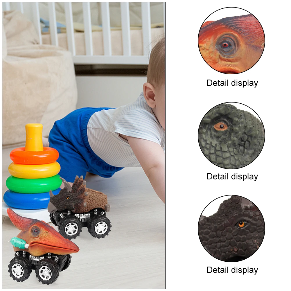 4 pezzi di dinosauro tirare indietro auto giocattoli forma di cartone animato alimentato ad attrito per bambini veicolo puzzle regali educativi non telecomandati