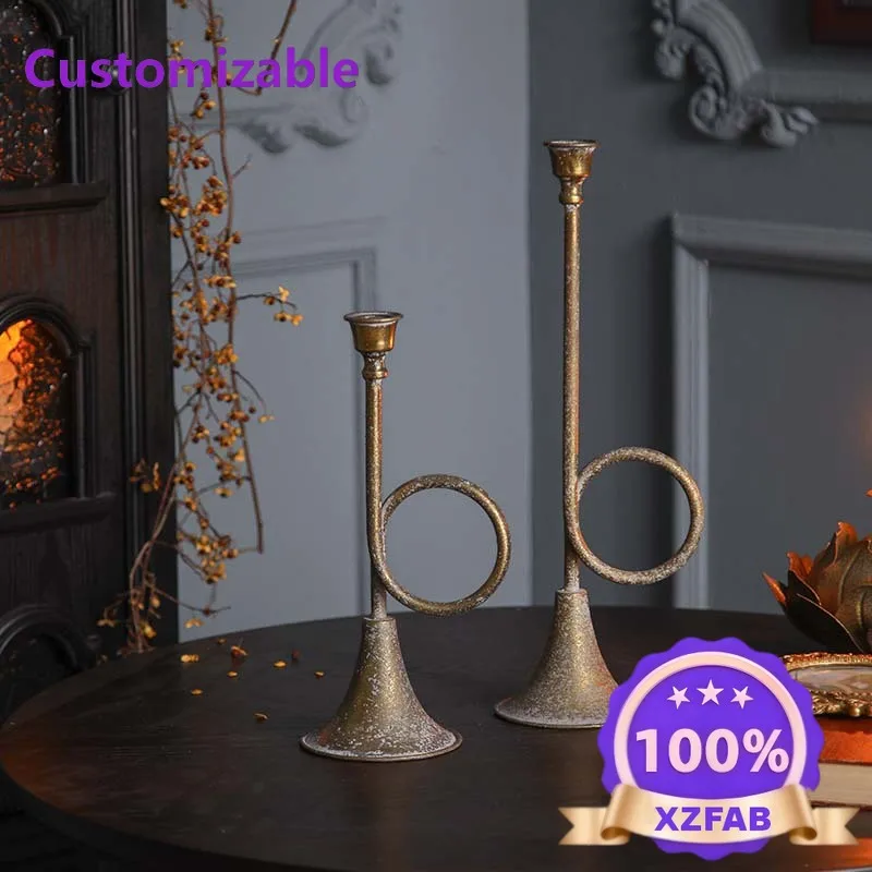 Factory Direct 2026 Retro old metal candle holder American medium and ancient art decorative atmosphere full of home desktop