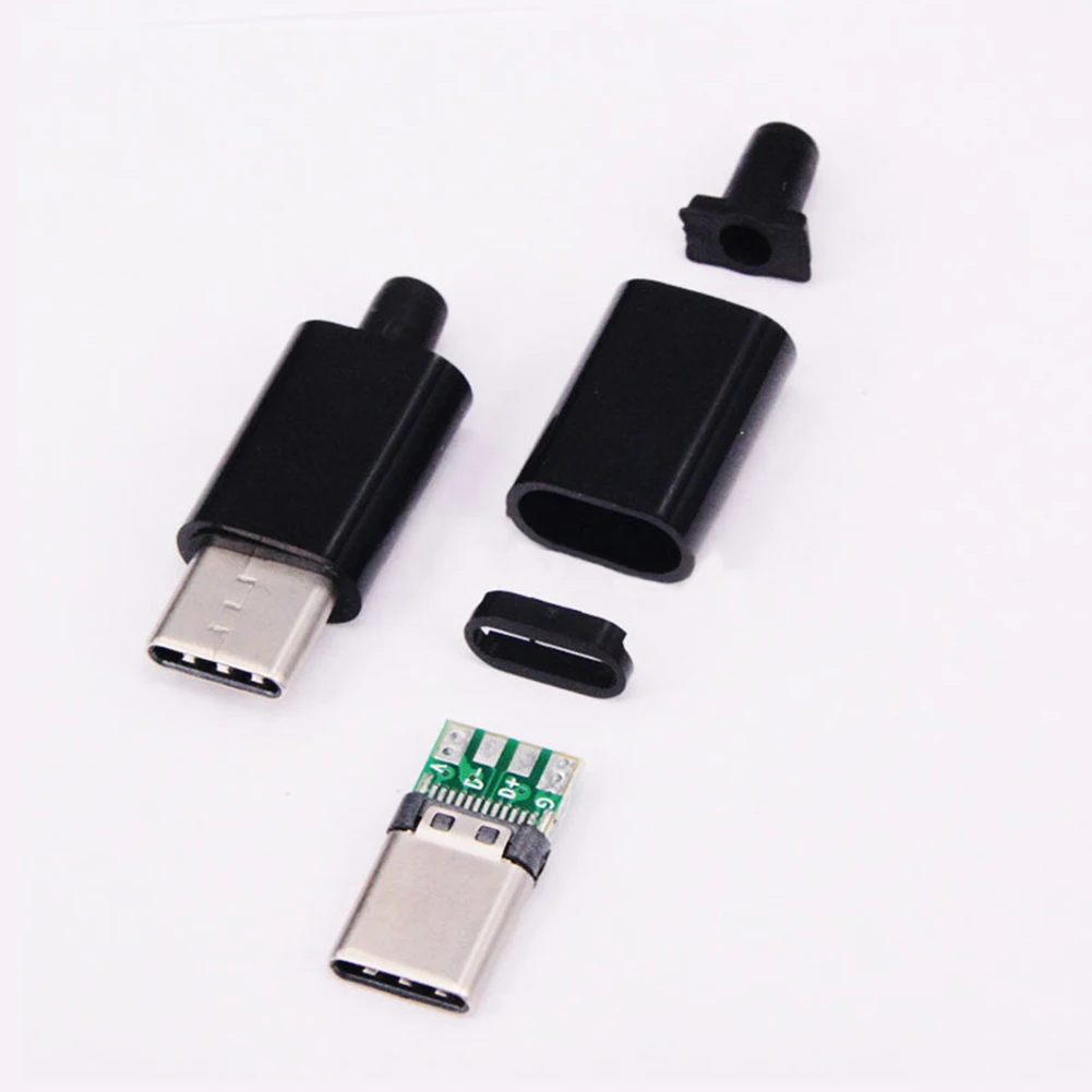 PCBボードタイプCオスプラグ,黒と白のハウジングを備えた溶接ライン,USB 3.1, 5v,4針,電気機器部品