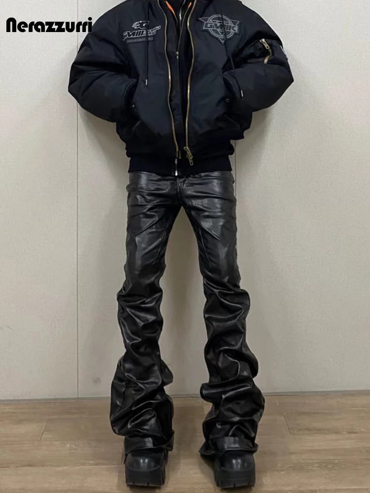 Nerazzurri Spring Autumn Tight Black Pu Leather Pants Men Cool Luxury Steampunk Punk Rock  Style Menswear Clothing Streetwear