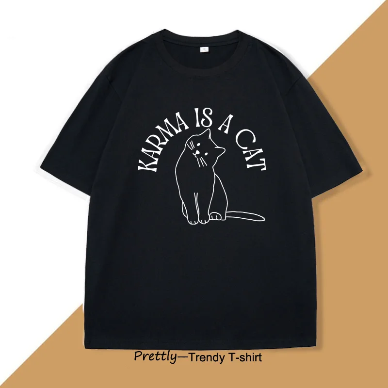 

Karma Is A Cat Graphic T Shirts for Men Women in My Cat Era T-Shirt Cats Lovers Concert Tshirt Unisex Short Sleeve Cotton Tees