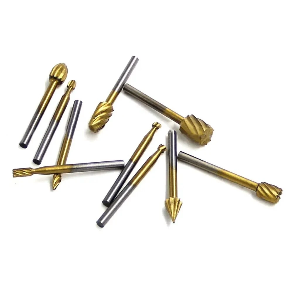Krachtige 10Pcs Houtbewerking Carving Cutter Gesneden Knifetools Carpenter Titanium Routing Hout Roterende Frezen Rotary File Cutter