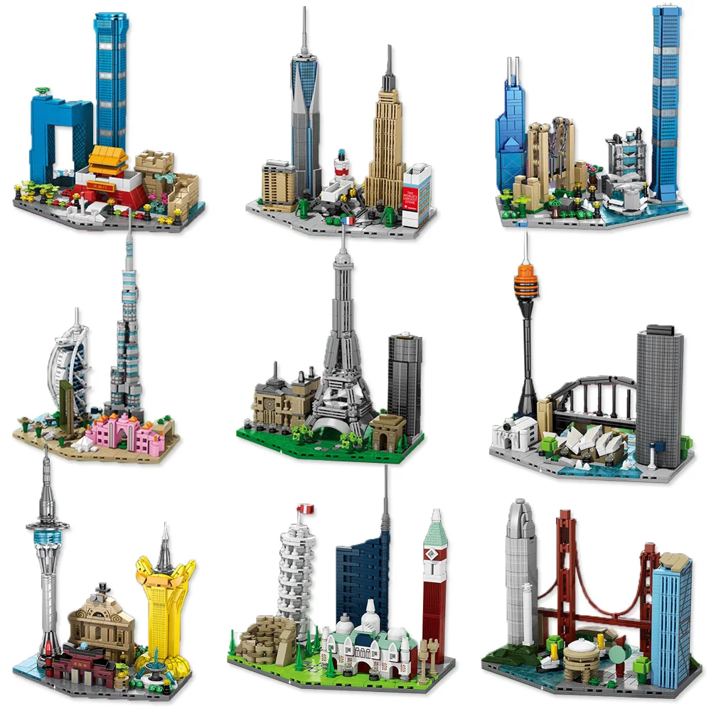 

Famous City Skyline Building Blocks Italy Australia New York Dubai Beijing Architecture Model Mini Bricks Assembled Toy For Gift